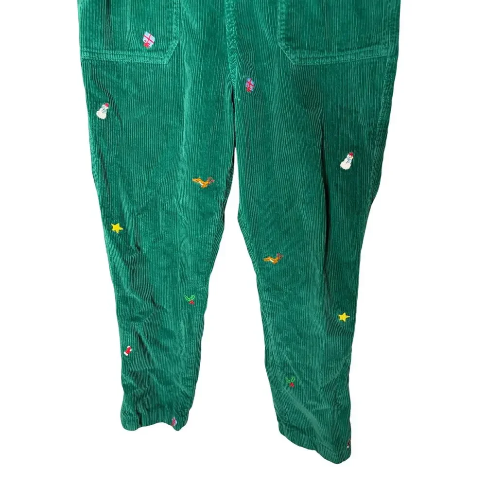 Mini Boden Green Corduroy Christmas embroidery pants sz 11-12yo